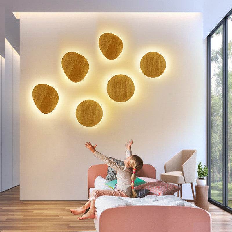 Modern Log Art Wall Lamp with wooden shade and LED light for home use