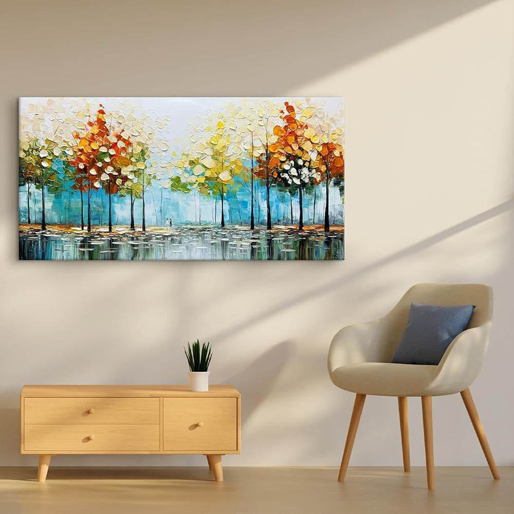 Handpainted palette knife tree oil painting on canvas modern abstract wall art