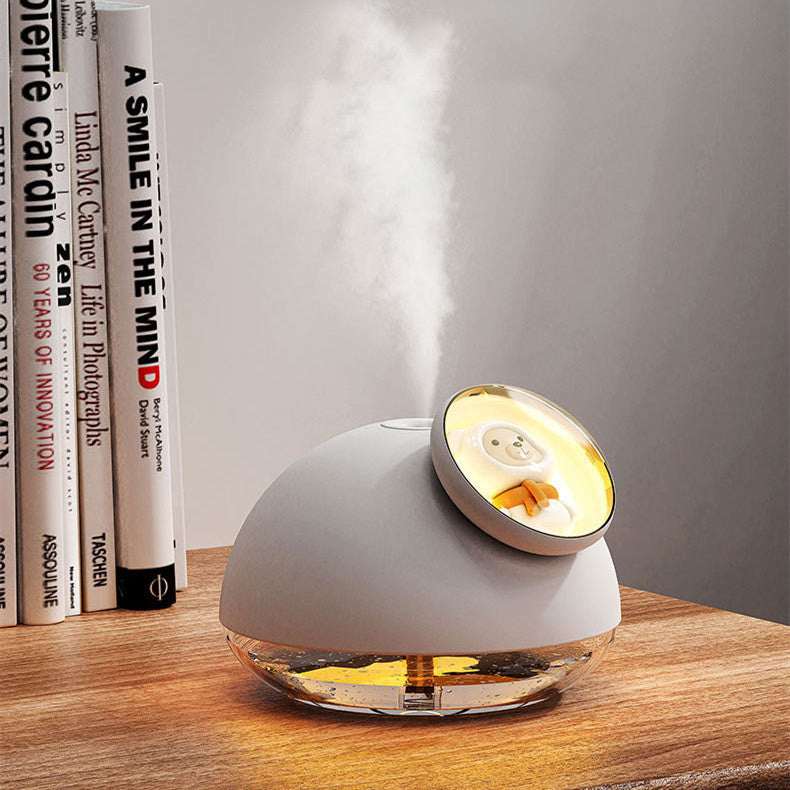White USB charging desktop humidifier with ambient light and mute function